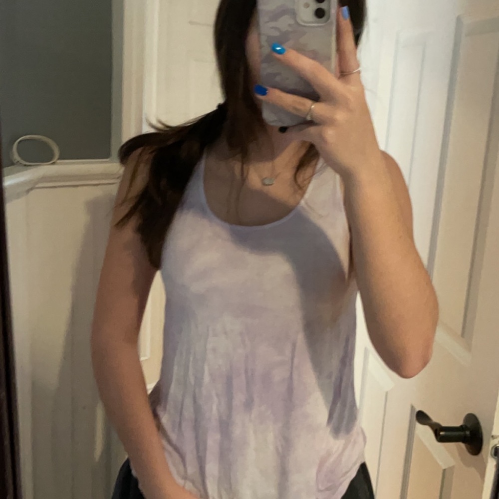 purple and white tie dye tank top